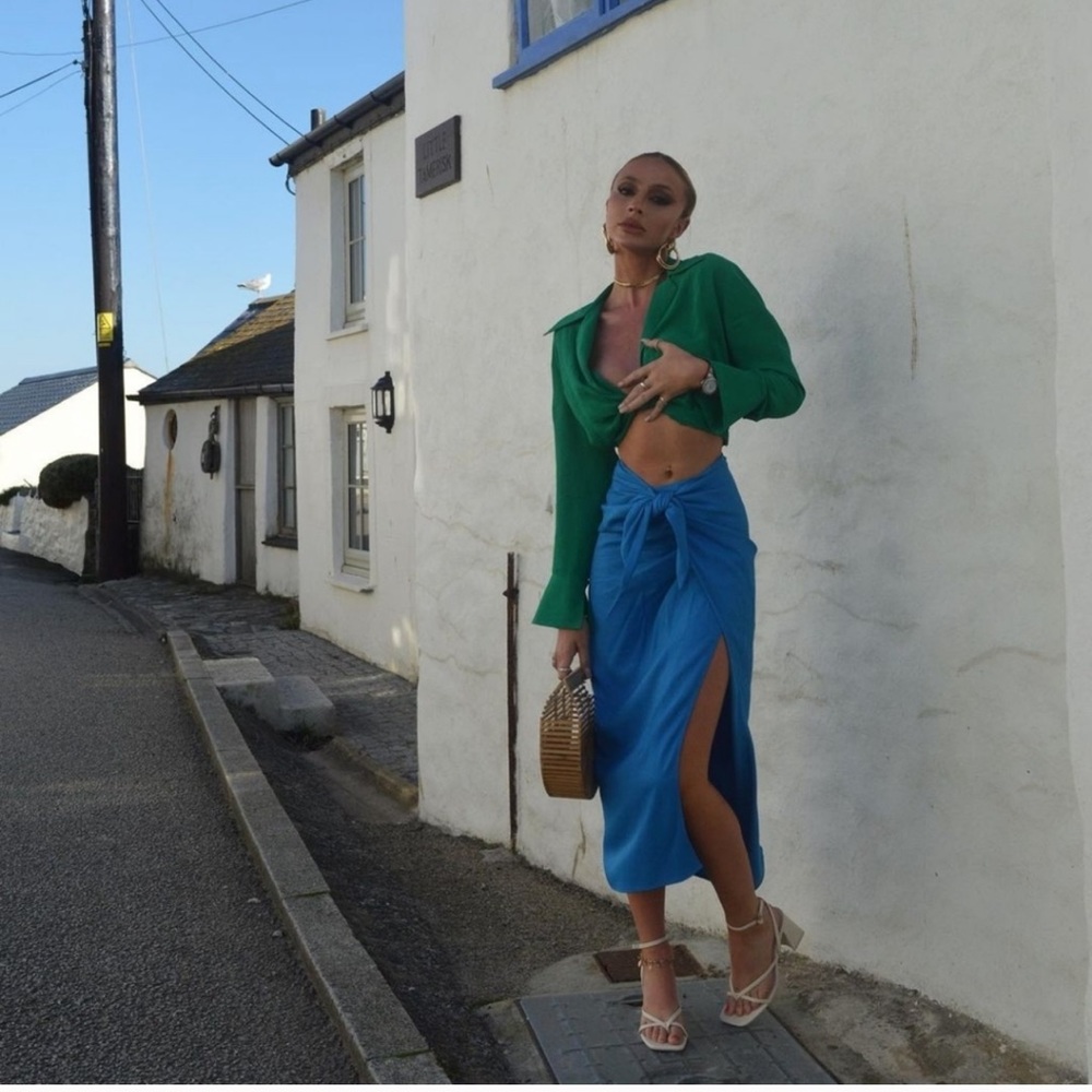 NWT ZARA Knotted Crop Top Green S Blogger’s Fav - Picture 10 of 13